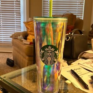 STARBUCKS COLD CUP, IRIDESCENT GREEN WAVES, BNWT